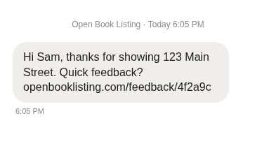 Feedback request text sent to a buyer agent after a showing